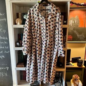 ELOQUII Owl Print Button Down Dress